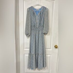 Max Studio Blue and Yellow Floral Long Sleeve Dress